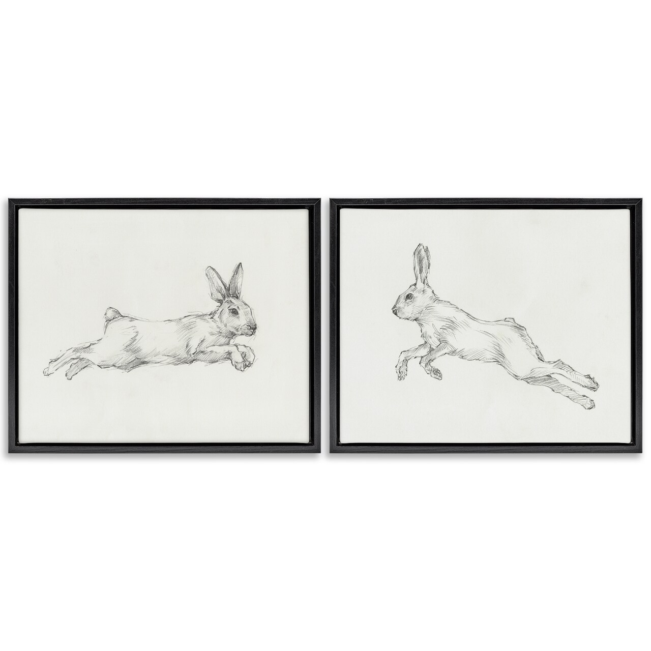 Stupell Industries Pencil Sketch Rabbit Jumping 2 pc Framed Floater Canvas Wall Art Set Design by Ethan Harper